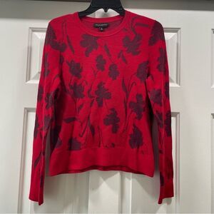 Banana Republic Red Metallic Floral Wool Blend Sweater Size M